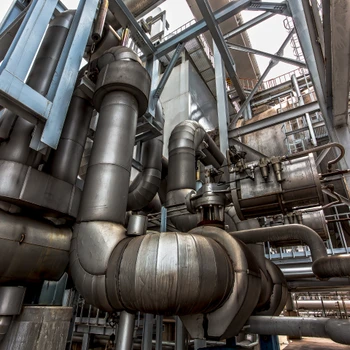 Industrial piping and equipment being assessed for condition
