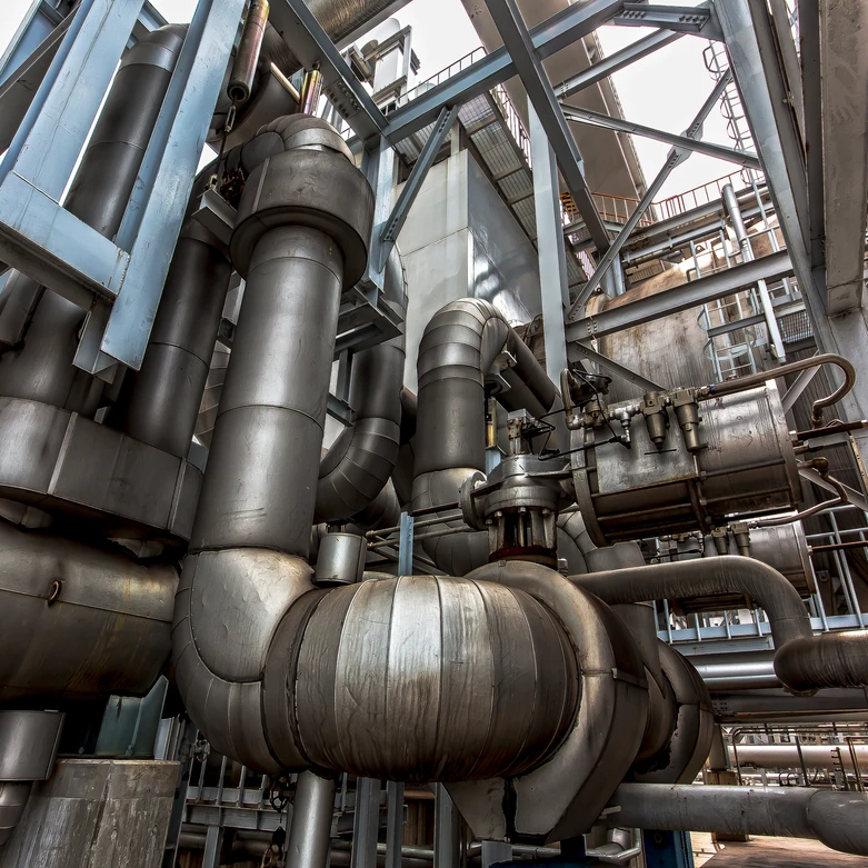 Industrial piping and equipment being assessed for condition
